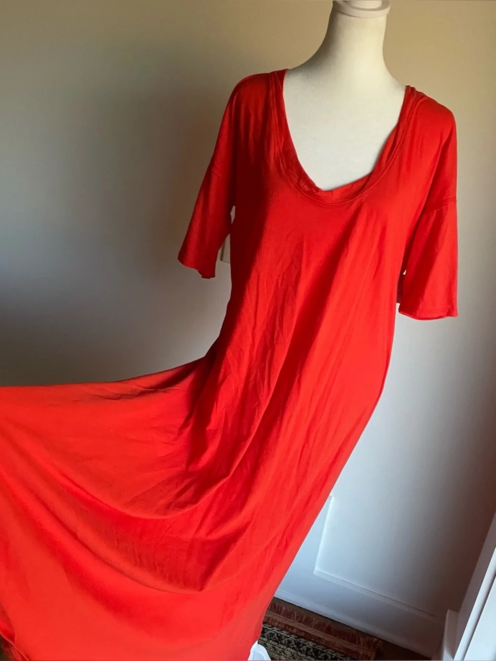 NWT Free People FP Beach Montauk Midi Dress Tomato Red Relaxed Oversized S